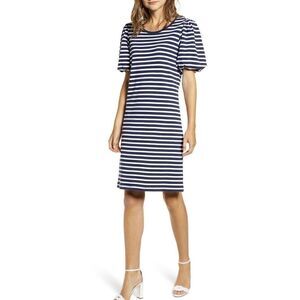 Rachel Parcell navy Stripe cotton Bubble Sleeve T-Shirt Dress size Small